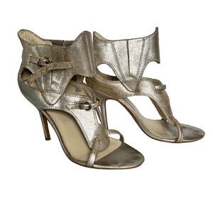 Saks Fifth Avenue Heels Stiletto Heels Open Toe Ankle Strap Buckle Leather Metal